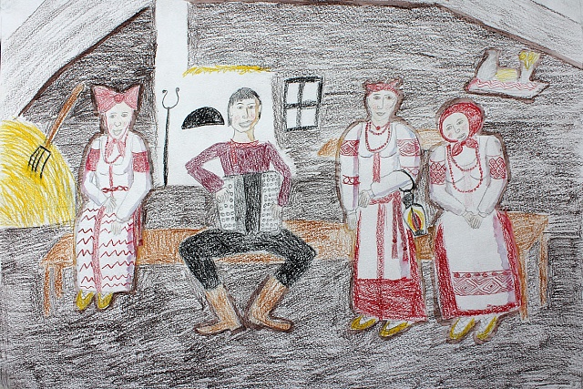Наши победители:ЛАУРЕАТ 3 степени Бей Анна «Посиделки», История русской культуры,  Изостудия Государственного Дарвиновского музея, г. Москва